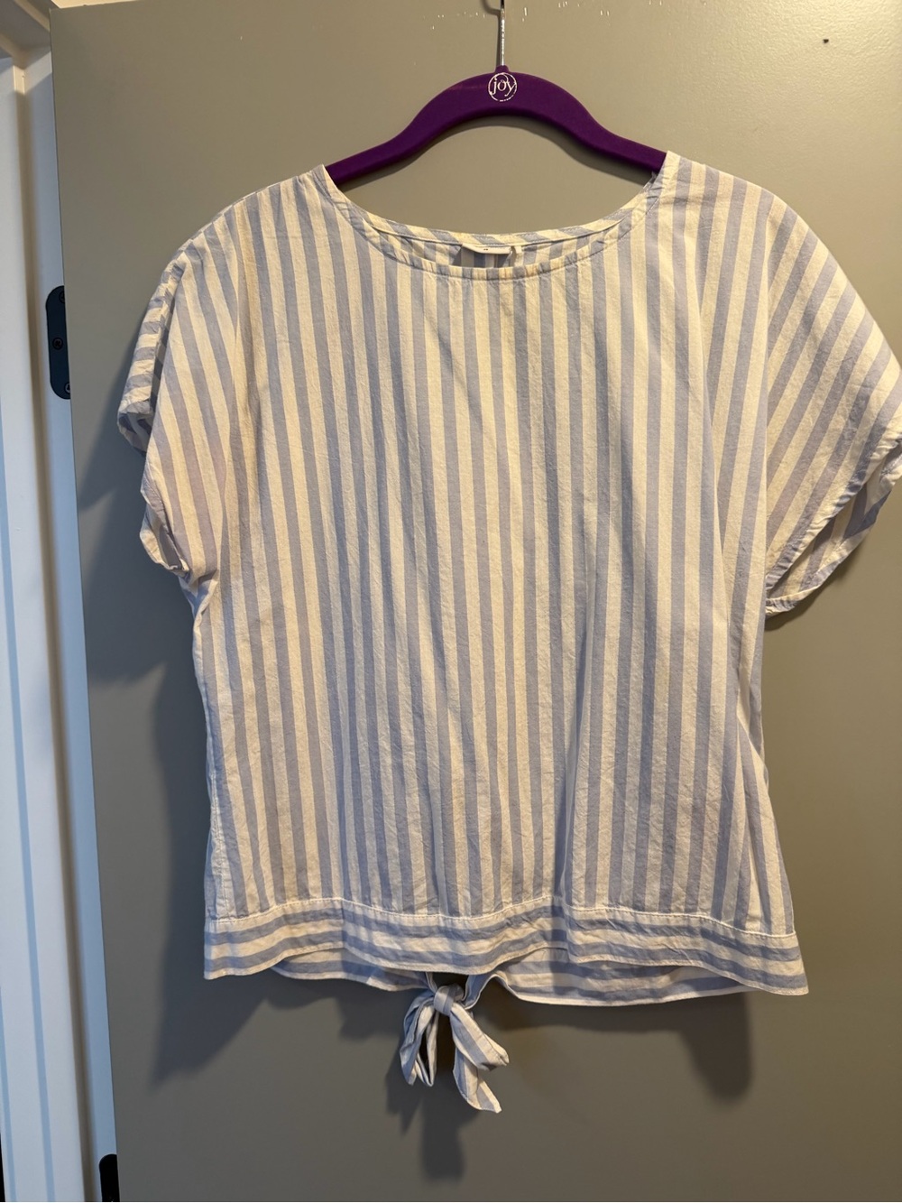 Women’s Blue and White Striped Tie-Hem Blouse